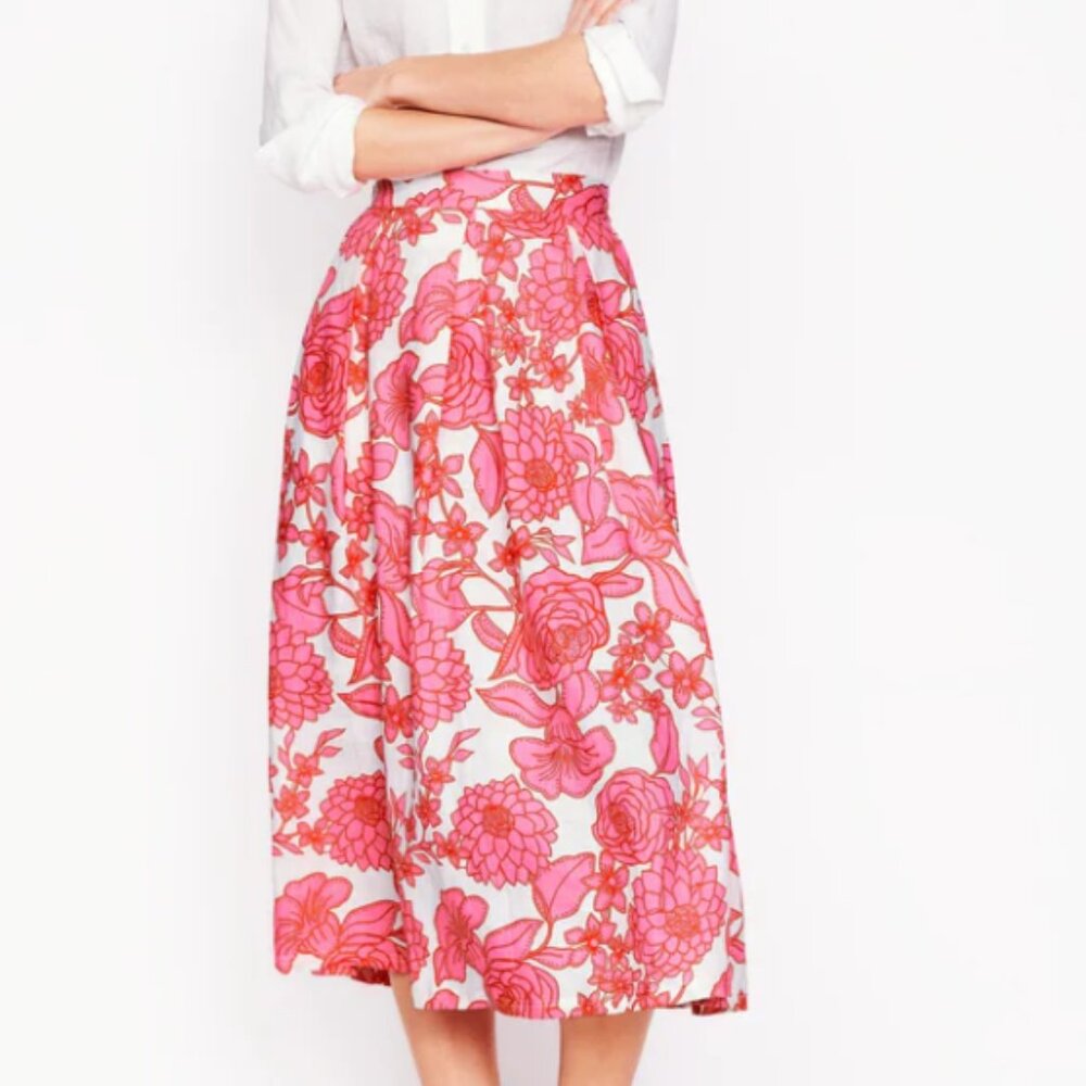 Boden Verity Linen Midi Skirt Pink, Blossom Cascade, 10P
